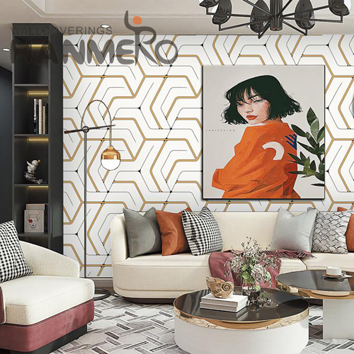 HANMERO PVC Luxury 0.53*10M Deep Embossed Pastoral Exhibition Geometric modern house wallpaper