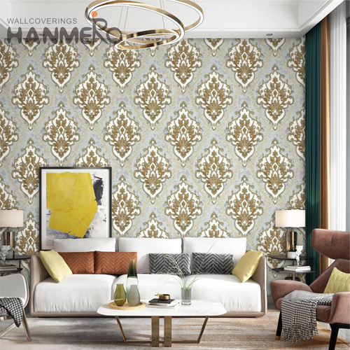 HANMERO PVC Factory Sell Directly Damask Embossing cheap prepasted wallpaper Lounge rooms 1.06*15.6M European