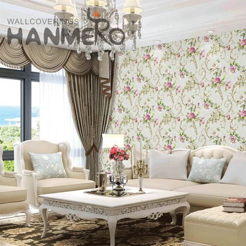 HANMERO PVC Best Selling Flowers Deep Embossed European wallpaper for house decoration 0.53M Hallways