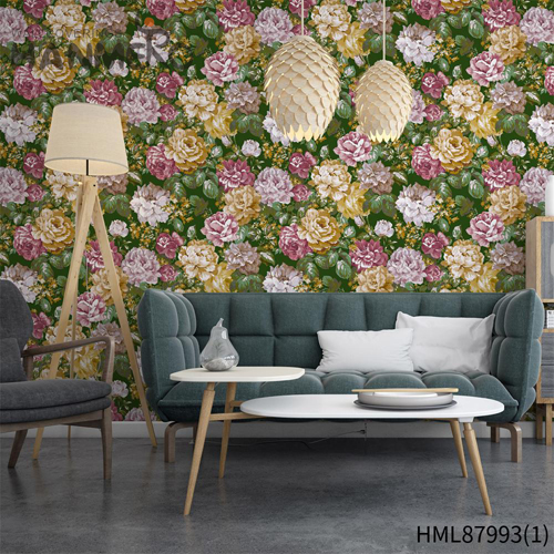HANMERO PVC Professional Supplier Flowers Embossing paper for walls decoration TV Background 0.53*10M European