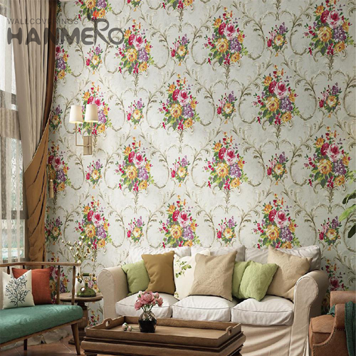 HANMERO PVC Embossing Flowers Seller Pastoral Study Room 0.53*10M company wallpaper