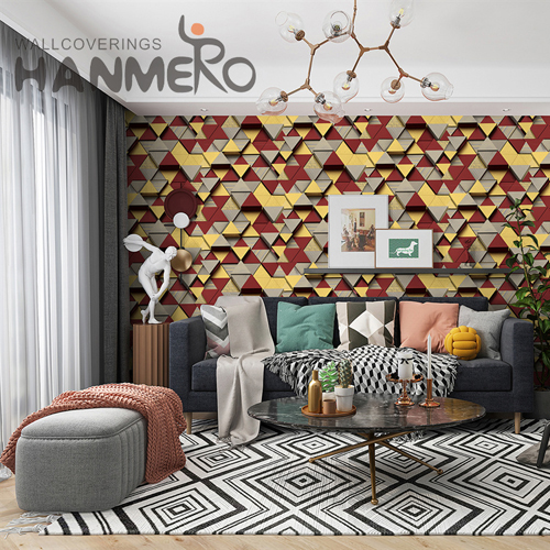 HANMERO PVC New Design Geometric Embossing Modern Lounge rooms wallpaper for walls for sale 0.53*9.2M