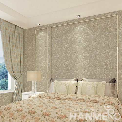 HANMERO Eco-friendly Removable Brown Color Wet Embossed Wallpaper Bedroom Wallcovering Wholesaler Manufacturer