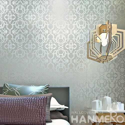 HANMERO Chinese 0.53 * 10M / Roll Glitter Effect Wallpaper Silver Color Room Wall Decoration Wall Covering CE SGS Certificate