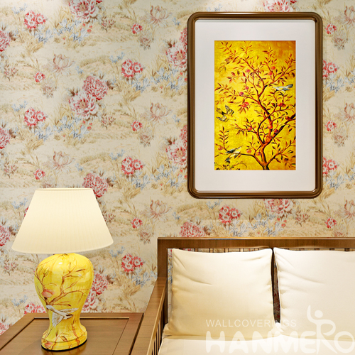 Hanmero Rural Floral Deep Embossed Textured PVC Wallpaper Beige