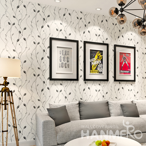 Hanmero Vines Pattern Relief Vinyl Wallpaper Rolls Black Gray