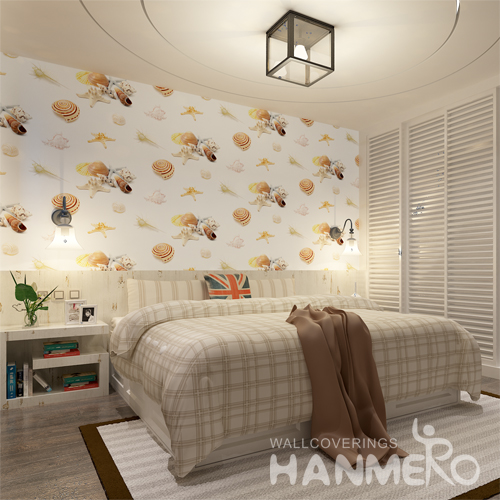 Hanmero Cute 3D Shell Starfish Conch Pattern Removable Non woven Wallpaper