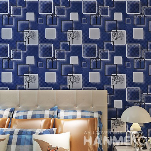 HANMERO 3D Vision Geometric Deep Blue Modern PVC Wallpaper With SGS Test