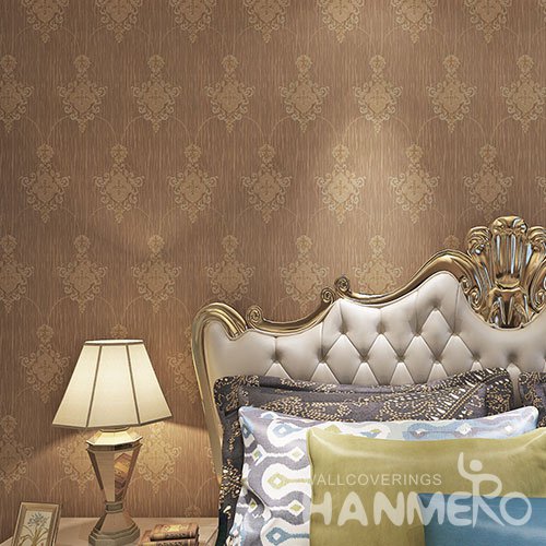 HANMERO Coffee Brown Wallpaper European Flower Embossed Vinyl Coated Wallpaper