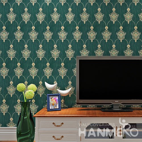 HANMERO Classic European Atrovirens Floral Embossed Easy Clean PVC Wallpaper