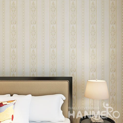 HANMERO Beige Color Stripe And Flower Vinyl Embossed Durable Wallpaper