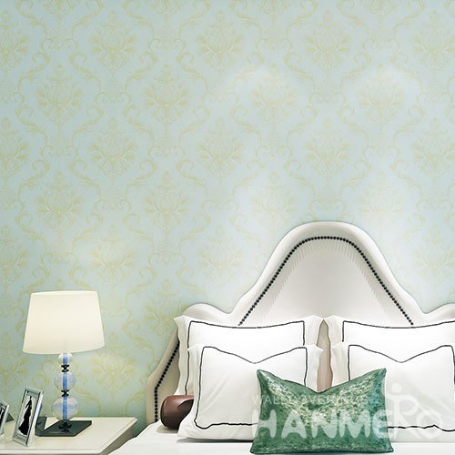 HANMERO Light Blue And Gold European Floral 0.53m Width Vinyl Wallpaper