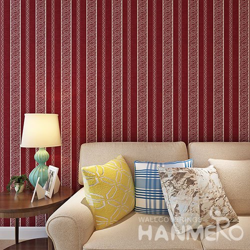 HANMERO Wine Red Mixed Stripes Durable Vinyl Embossed Wallpaper For Wall
