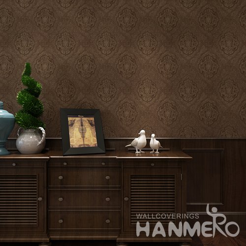 HANMERO Deep Brown Embossed Floral Vinyl Coated Eco friendly Wallpaper