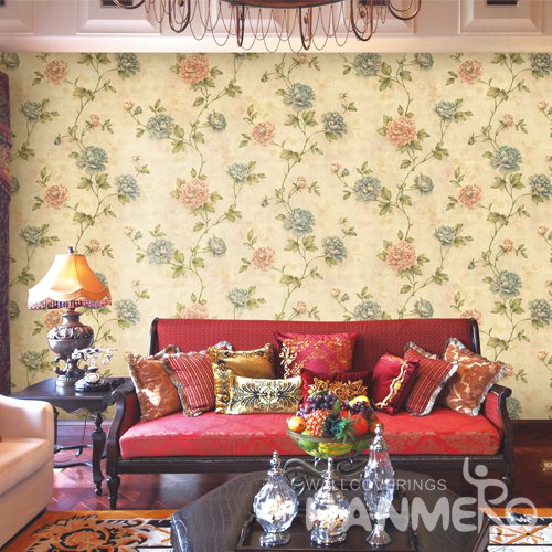HANMERO  Vintage Yellow Embossed Vinyl PVC Wallpaper Home Decor