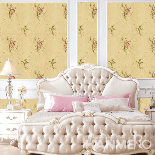 HANMERO Vintage Yellow Embossed Vinyl PVC Wallpaper Home Decor