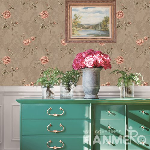 HANMERO Vintage Brown Embossed Vinyl PVC Wallpaper Home Decor