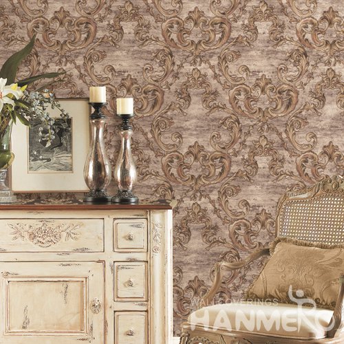 HANMERO European Brown Embossed Vinyl PVC Wallpaper Home Decor