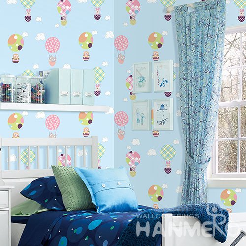 HANMERO Cartoon Blue Embossed Vinyl Wall Paper Murals 0.53*10M/roll Home Decor