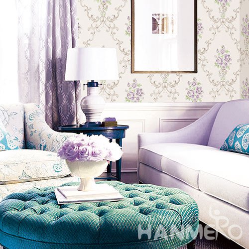 HANMERO Modern Purple And White Embossed Vinyl Wall Paper Murals 0.53*10M/roll Home Decor