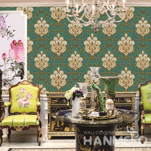 HANMERO European Green Embossed Vinyl PVC Wallpaper 1.06*15.6M/Roll Home Decor