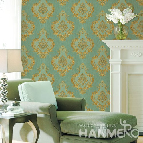 HANMERO European Green Embossed Vinyl Wall Paper Murals 0.53*10M/roll Home Decor