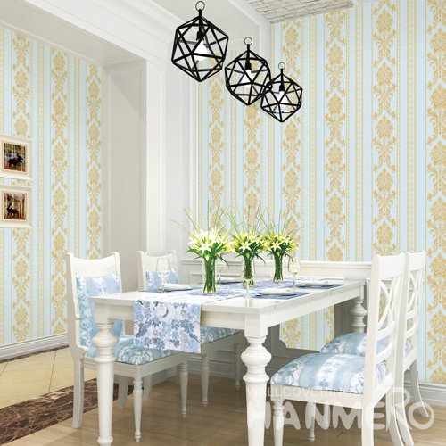 HANMERO European Blue And Gold Embossed Vinyl Wall Paper Murals 0.53*10M/roll Home Decor
