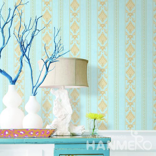 HANMERO European Blue Embossed Vinyl Wall Paper Murals 0.53*10M/roll Home Decor