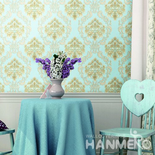 HANMERO European Blue Embossed Vinyl Wall Paper Murals 0.53*10M/roll Home Decor