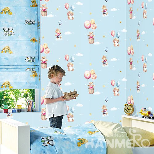 HANMERO Cartoon Blue Embossed Vinyl Wall Paper Murals 0.53*10M/roll Home Decor