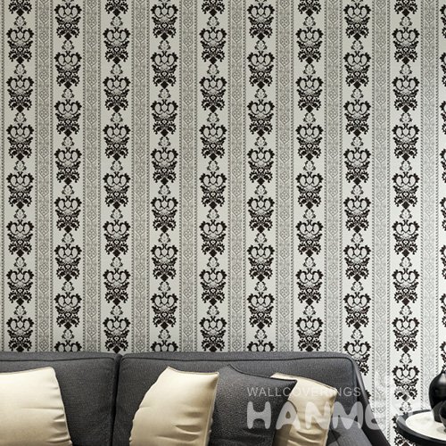 HANMERO European White And Black Embossed Vinyl Wall Paper Murals 0.53*10M/Roll Home Decor