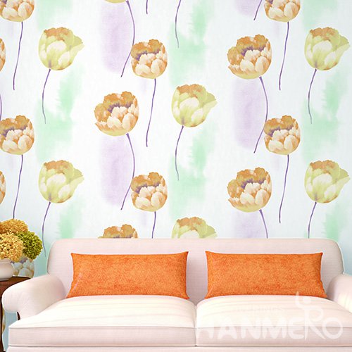 Hanmero Pastoral Orange Floral Printed Vinyl Wallpaper 0.53*10M/Roll For Room Decoration