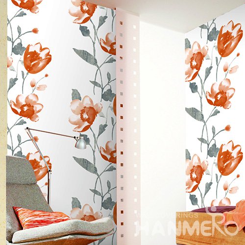 Hanmero Pastoral Orange Floral Printed Vinyl Wallpaper 0.53*10M/Roll For Room Decoration
