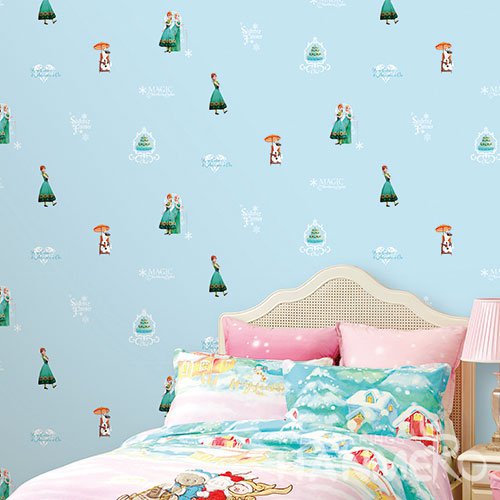 HANMERO Kids Cartoon Blue Printed Non woven Wallpaper For Baby Interior Room