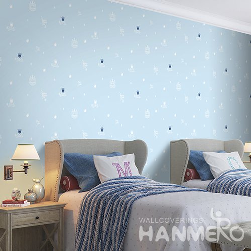 HANMERO Kids Cartoon Blue Printed Non woven Wallpaper For Baby Interior Room