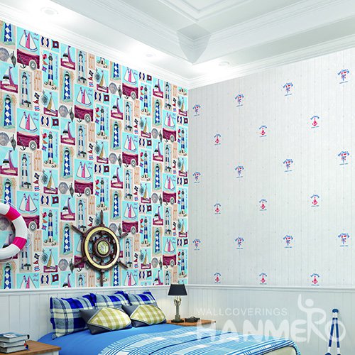 HANMERO Kids Cartoon Blue And Red Printed Non woven Wallpaper For Baby Interior Room