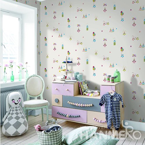 HANMERO Kids Cartoon White Printed Non woven Wallpaper For Baby Interior Room