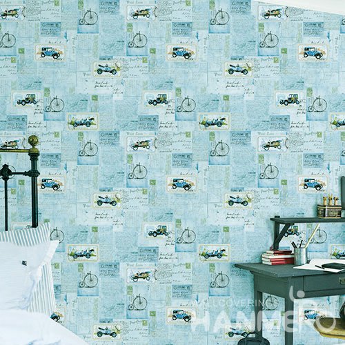 HANMERO Kids Cartoon Blue And Red Printed Non woven Wallpaper For Baby Interior Room