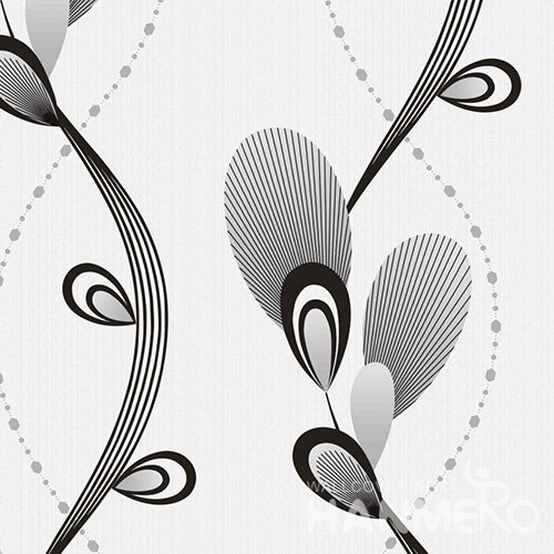 HANMERO PVC Leaf Black Modern Embossed Wallpaper 0.53*10M/Roll For Interior Room