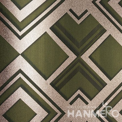 HANMERO PVC Modern Geometric 3D Green Metallic Wallpaper For Interior Wall Decor