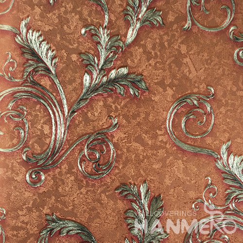 HANMERO PVC European Leaf Orange Metallic Wallpaper For Interior Wall Decor