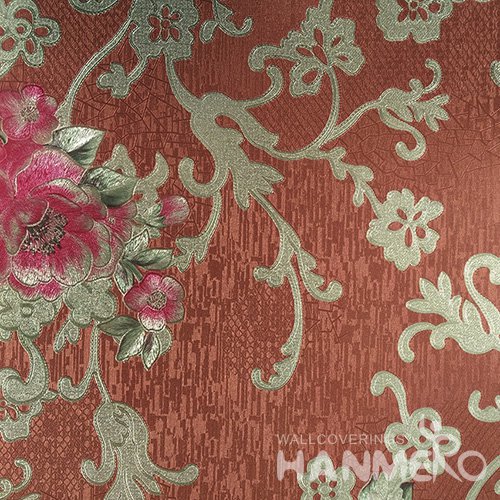 HANMERO PVC Classic Floral Orange Metallic Wallpaper For Interior Wall Decor