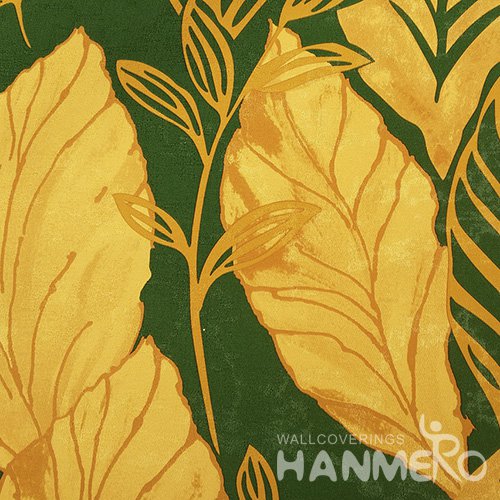 HANMERO Modern Leaf Green And Gold PVC Inhibit Foaming Wallpaper Decoration For Wall