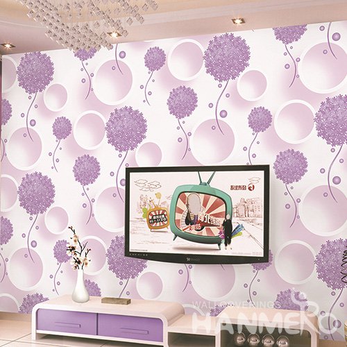 HANMERO Wall Decoration Modern PVC Foam Floral Purple Room Interior Wallpaper