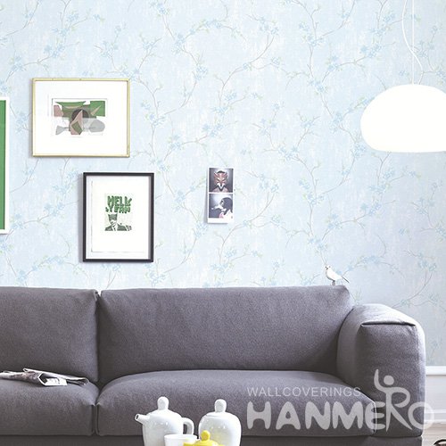 HANMERO Wall Decoration Pastoral PVC Foam Floral Blue Room Interior Wallpaper