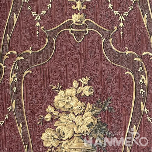 HANMERO European Deep Embossed PVC Red Floral Wallpaper 580g 0.53*10M/Roll