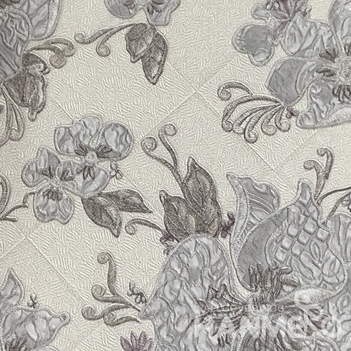 HANMERO European Deep Embossed PVC Grey Floral Wallpaper 580g 0.53*10M/Roll