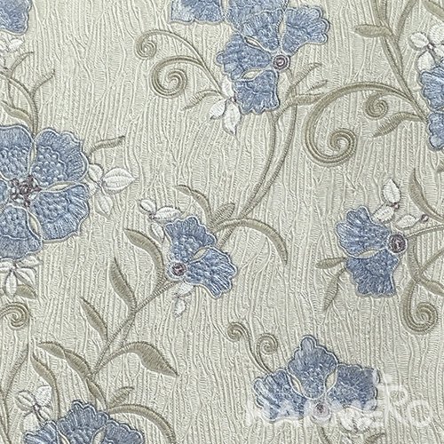 HANMERO Pastoral Deep Embossed PVC Blue Floral Wallpaper 580g 0.53*10M/Roll