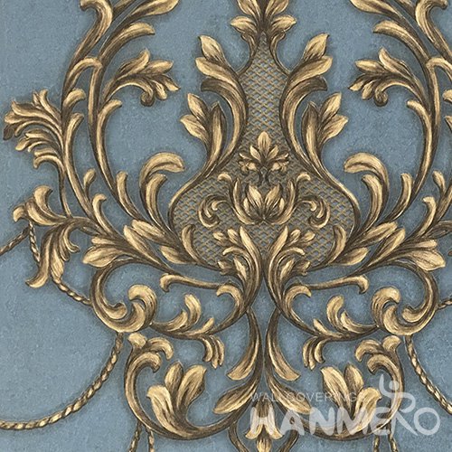 HANMERO Interior European 1.06*15.6M/Roll PVC Blue Embossed Wide Wallpaper Decor