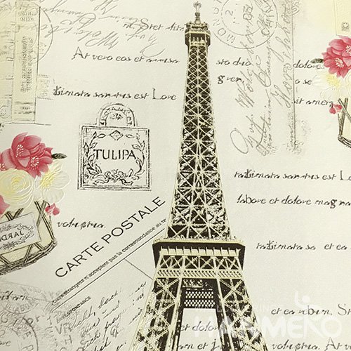 HANMERO Modern PVC Embossed With White Eiffel Tower Wide Korean Wallpaper 1.06*15.6M/Roll